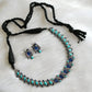 Oxidised silver tone blue-sky blue stone necklace set dj-41500