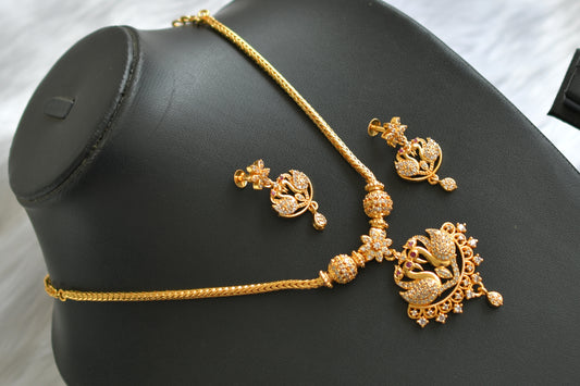 Gold tone ruby-white swan necklace set dj-38825