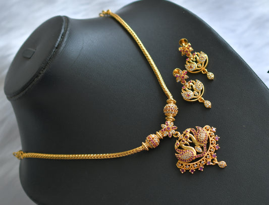 Gold tone ruby-white swan necklace set dj-38826