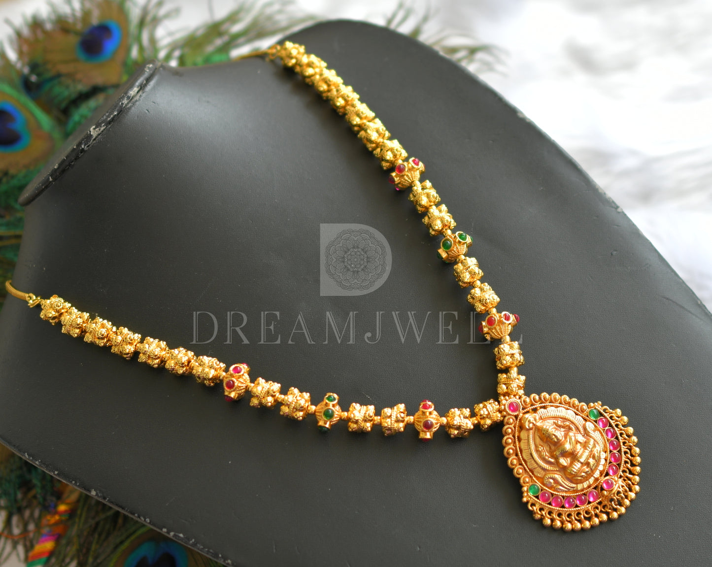 Gold tone kemp-green lakshmi necklace -dj07883