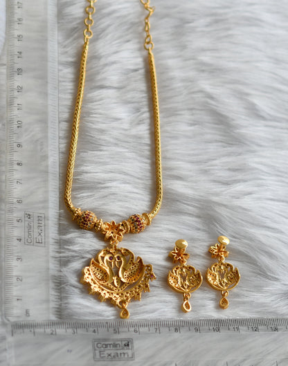 Gold tone ruby-white swan necklace set dj-38826