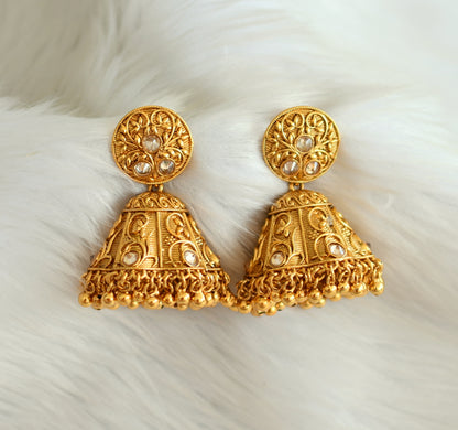 Antique gold tone white stone big jhumkka dj-22100