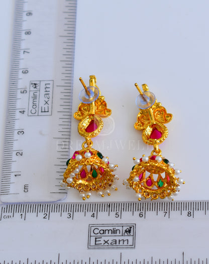 Antique gold tone kemp-green mango Jhumkkas dj-04796