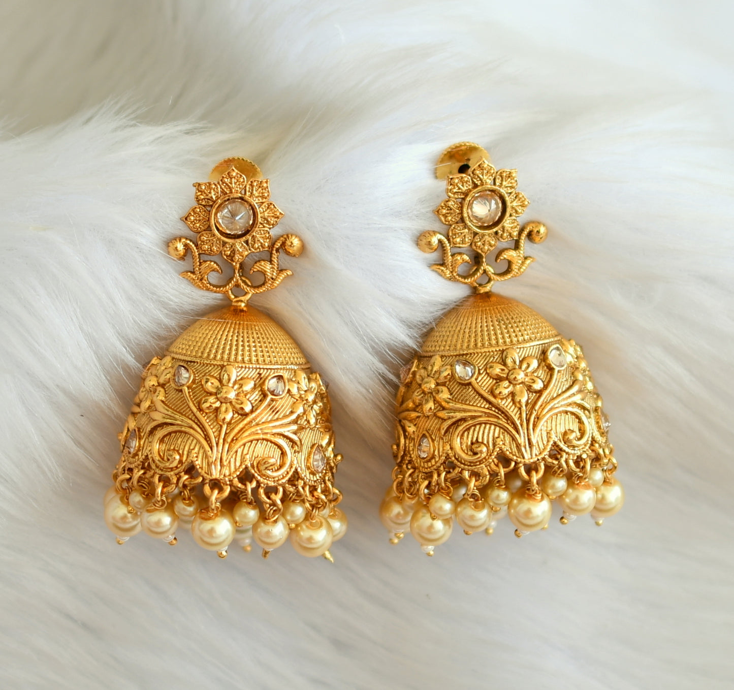 Antique gold tone pearl jhumkka dj-22098