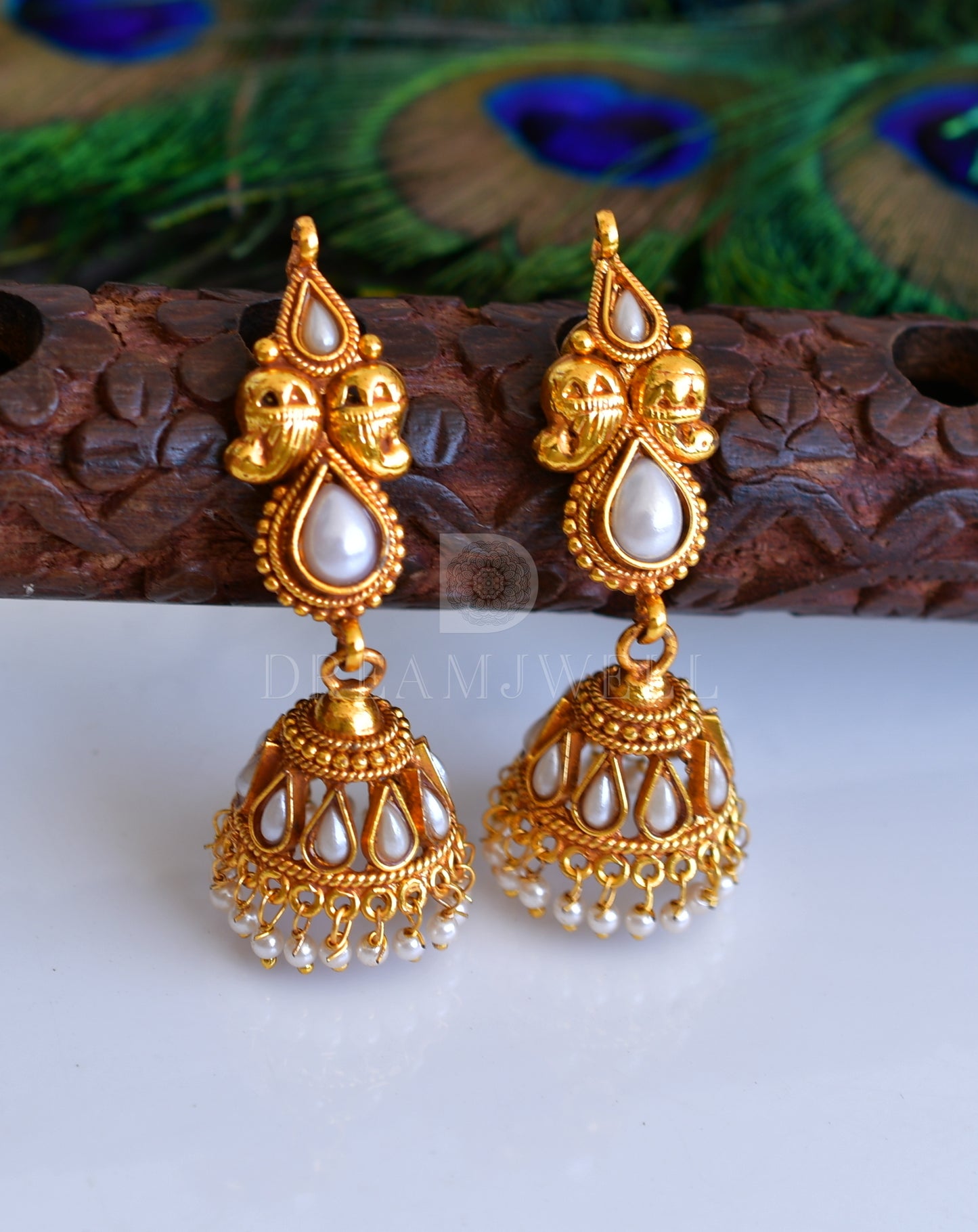 Antique gold pearl mango Jhumkkas dj-04797