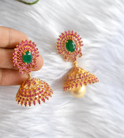 Gold tone ruby-emerald pearl jhumkka-dj05289