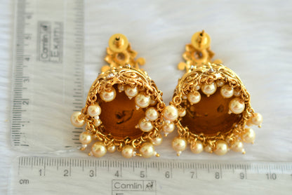 Antique gold tone pearl jhumkka dj-22098