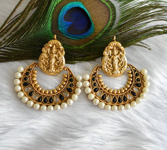 Antique gold tone Black Pearl Lakshmi Bali Earrings dj-16555