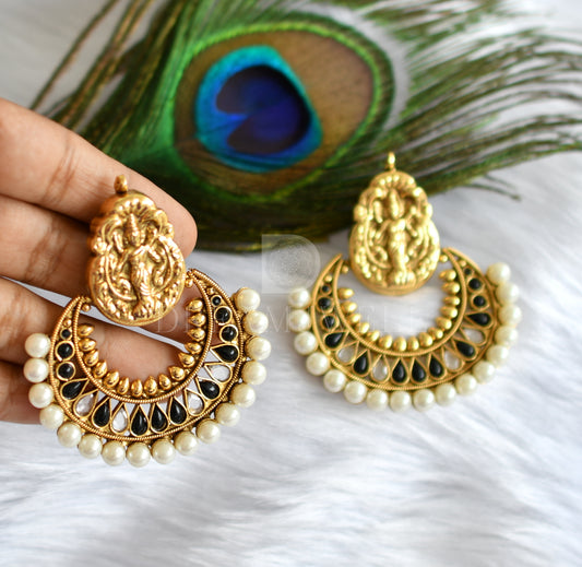 Antique gold tone Black Pearl Lakshmi Bali Earrings dj-16555