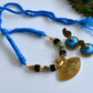 Antique sky blue-black silk thread necklace set dj-35747