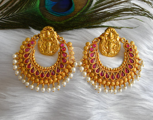 Antique gold tone kemp pearl lakshmi bali earrings dj-16551