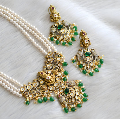Sri Venkateswara green agates - pearl beads white stone Victorian short haar set dj-41517