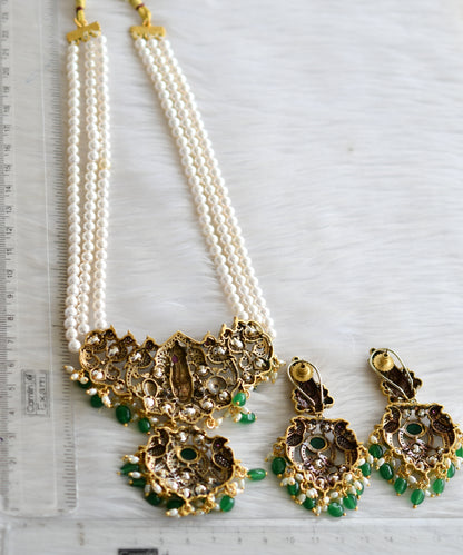 Sri Venkateswara green agates - pearl beads white stone Victorian short haar set dj-41517