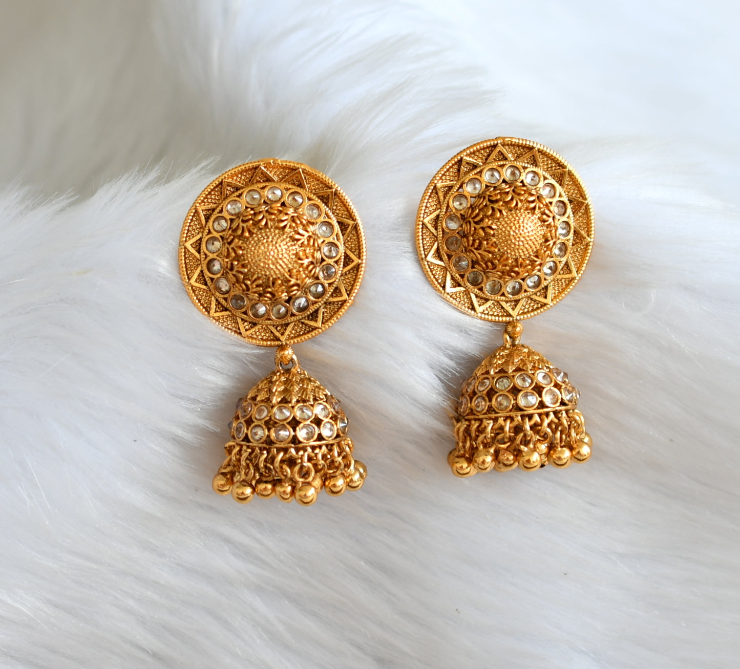 Antique gold tone round jhumkka dj-22101