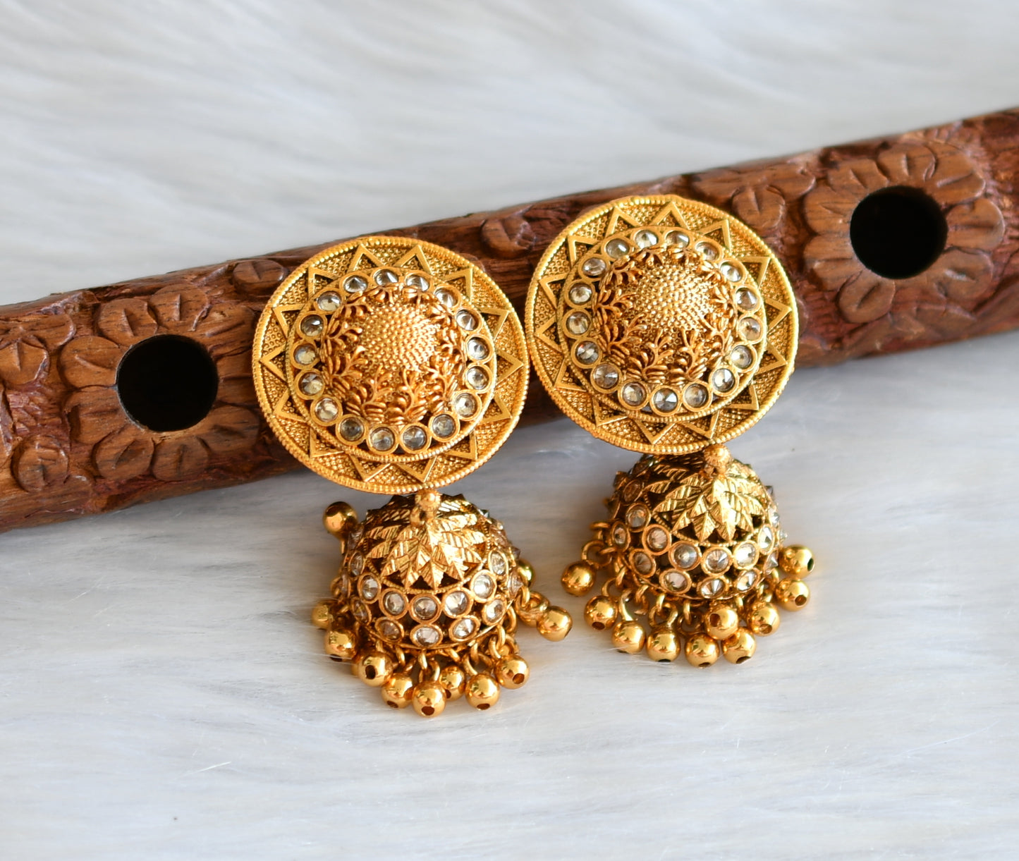 Antique gold tone round jhumkka dj-22101