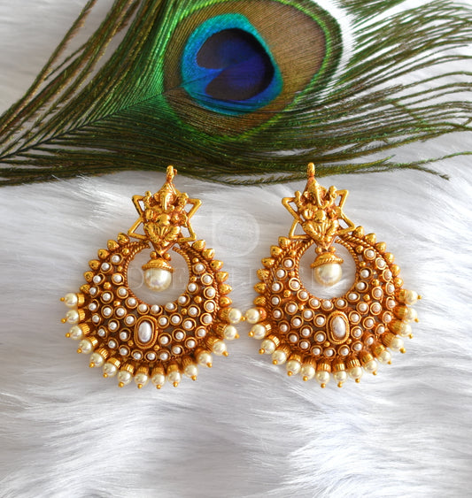 Antique gold tone pearl ganesha bali earrings dj-16548