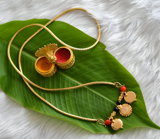 Gold tone Lakshmi coin black-coral beads mangalyam dj-38771