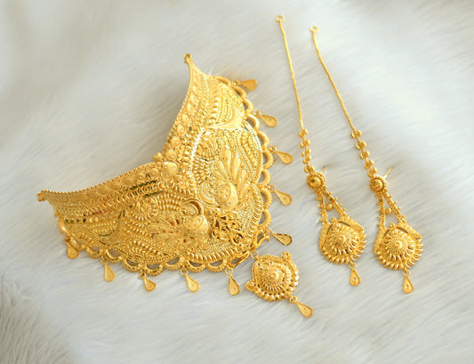 Gold forming Peacock choker necklace set dj-22020