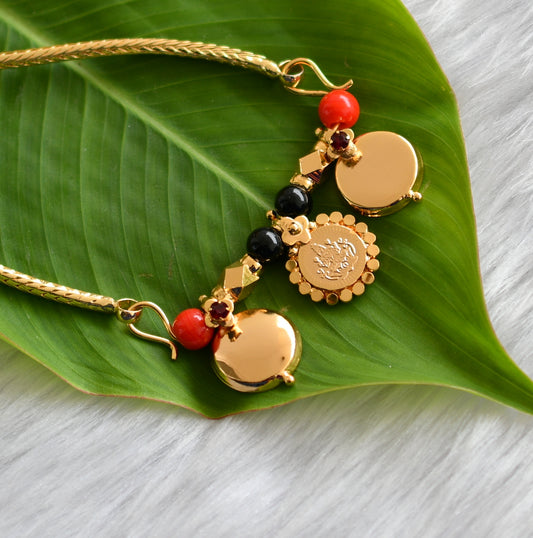 Gold tone Lakshmi coin black-coral beads mangalyam dj-38771