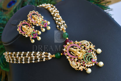 Gold tone pearl multi color Lakshmi designer necklace set dj-35713