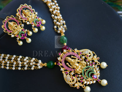Gold tone pearl multi color Lakshmi designer necklace set dj-35713