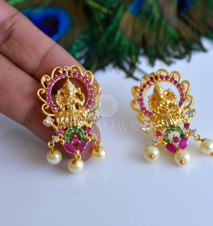 Gold tone pearl multi color Lakshmi designer necklace set dj-35713