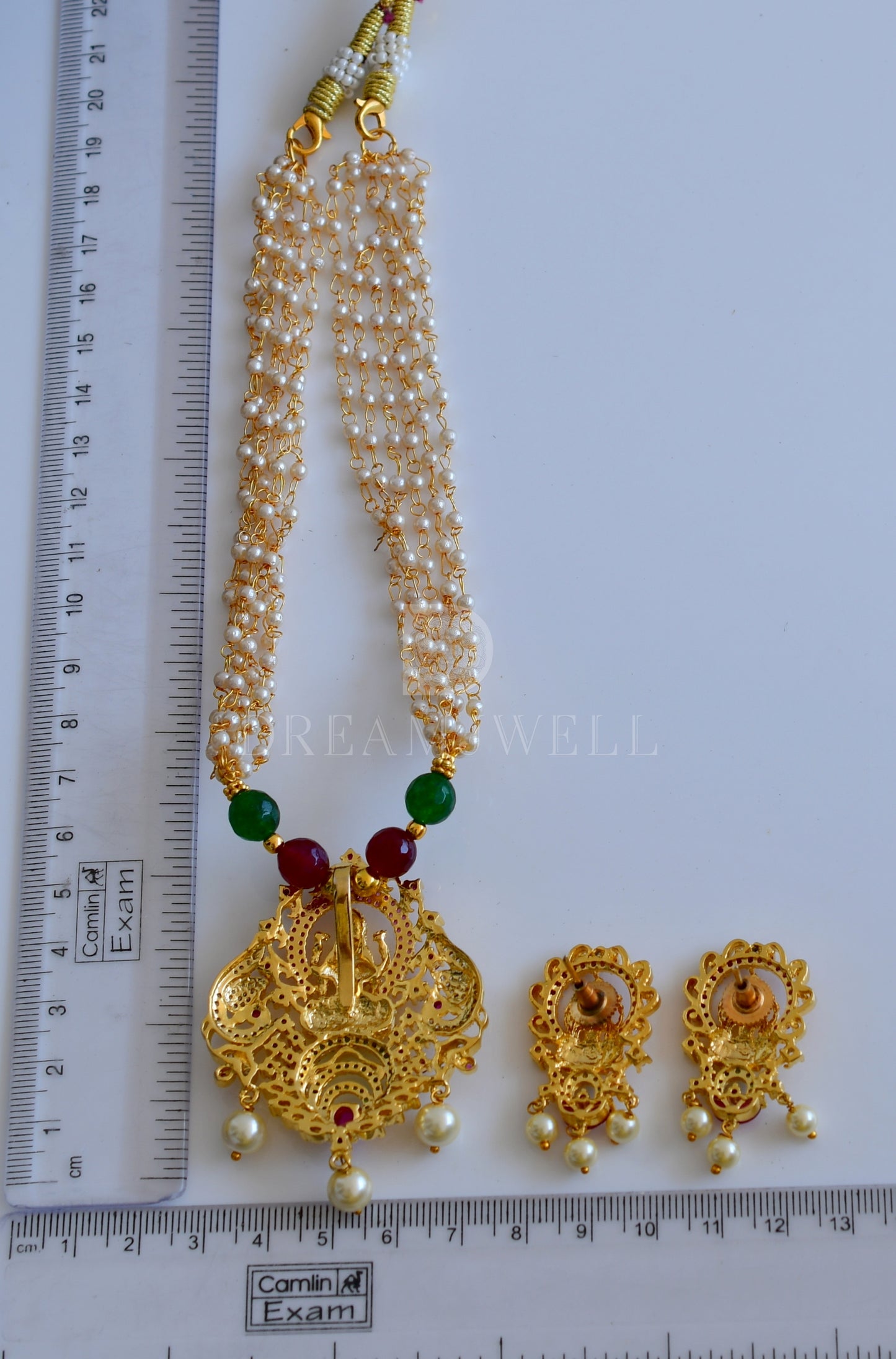 Gold tone pearl multi color Lakshmi designer necklace set dj-35713