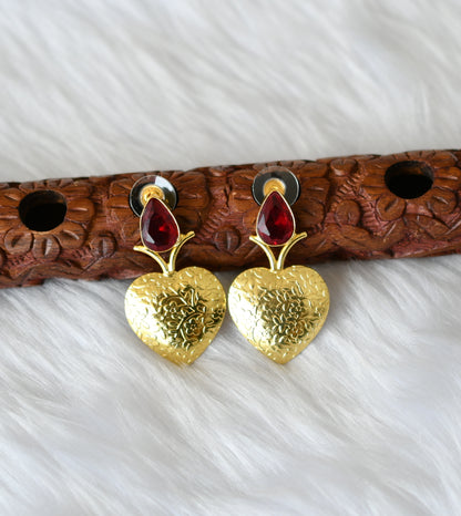 Gold tone red stone heart earrings dj-38809