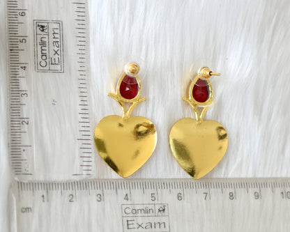 Gold tone red stone heart earrings dj-38809
