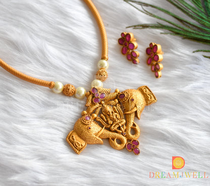 Matte finish ruby Lakshmi-Elephant necklace set dj-37985