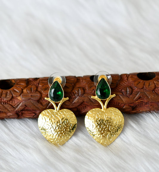 Gold tone green stone heart earrings dj-38811