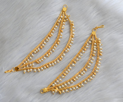 Gold tone pearl cluster multi layer earrings side chain dj-41476