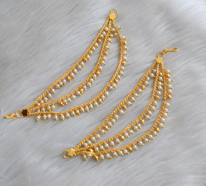 Gold tone pearl cluster multi layer earrings side chain dj-41476