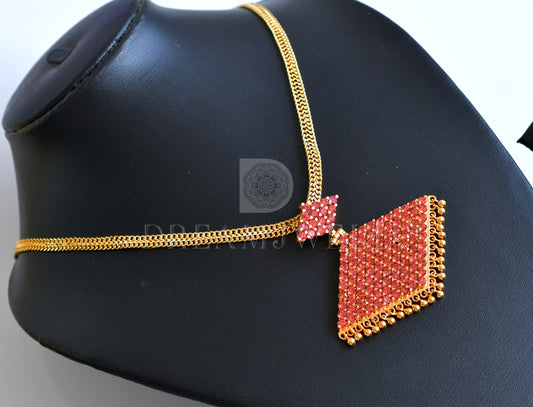 Gold tone traditional baby pink stone pathakkam necklace dj-34504