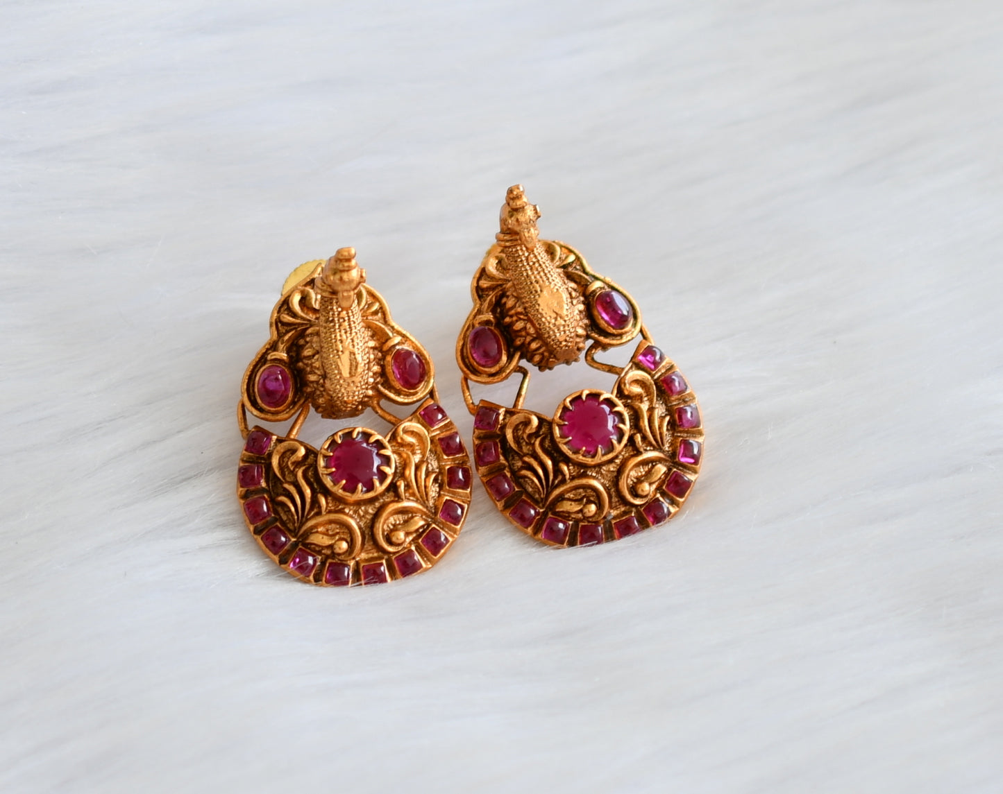 Matte finish ruby peacock bali earrings dj-22095