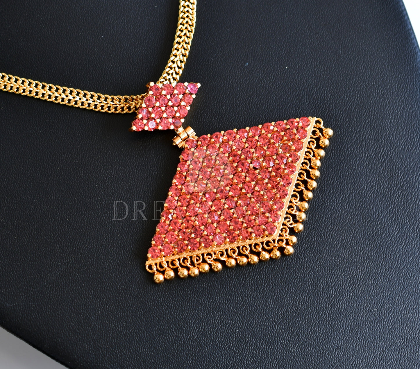 Gold tone traditional baby pink stone pathakkam necklace dj-34504
