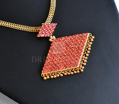 Gold tone traditional baby pink stone pathakkam necklace dj-34504