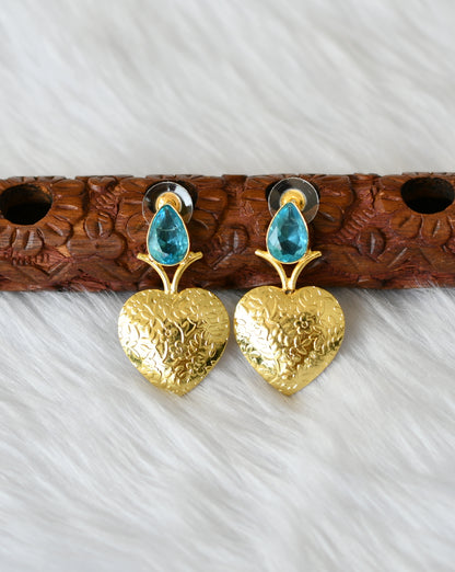 Gold tone sky blue stone heart earrings dj-38812