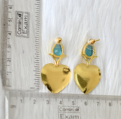 Gold tone sky blue stone heart earrings dj-38812