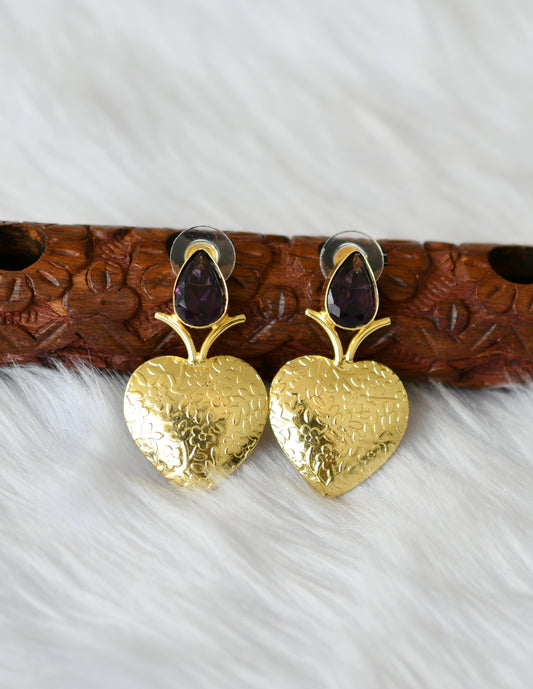 Gold tone purple stone heart earrings dj-38813