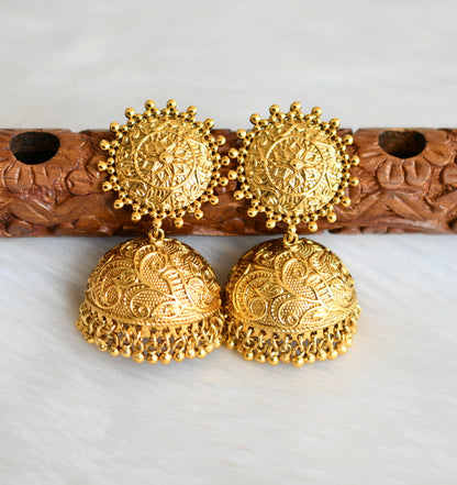 Antique gold tone floral heavy round jhumkka dj-03087