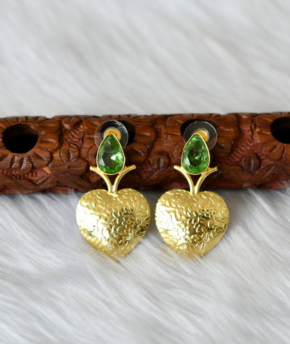Gold tone sea green stone heart earrings dj-38815