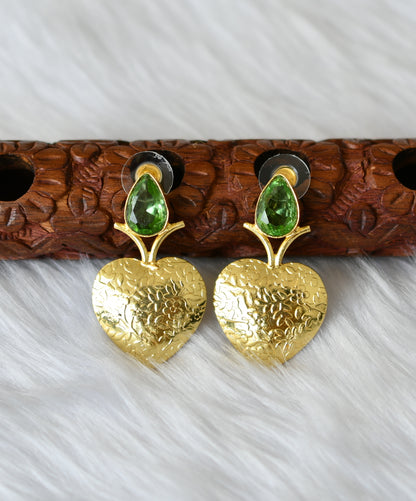 Gold tone sea green stone heart earrings dj-38815