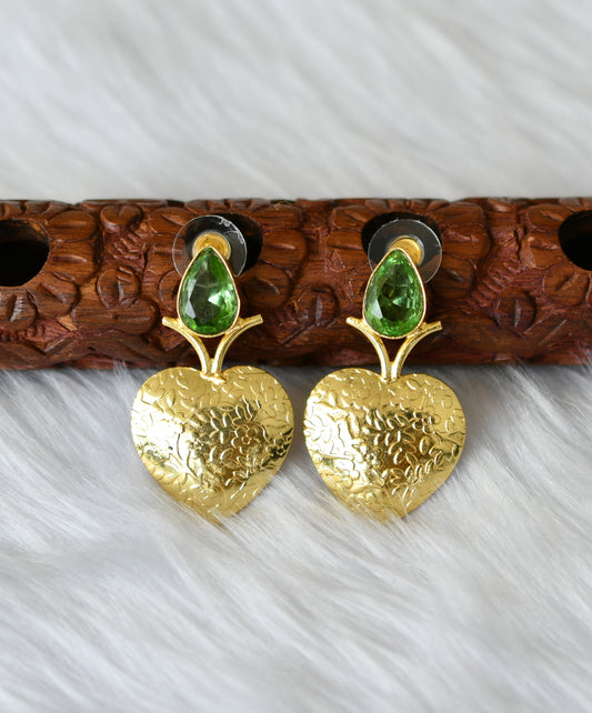 Gold tone sea green stone heart earrings dj-38815