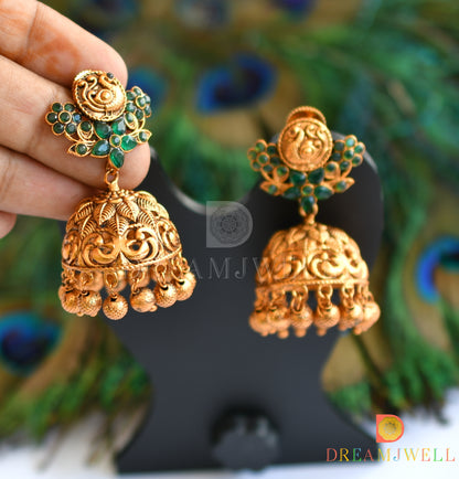 Matte finish swan-flower green stone jhumkka dj-37276