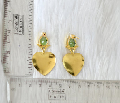 Gold tone sea green stone heart earrings dj-38815