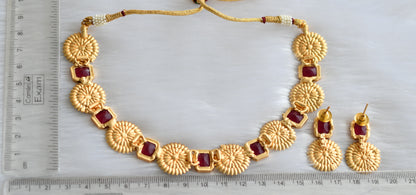 Antique ruby block stone designer necklace set dj-34699