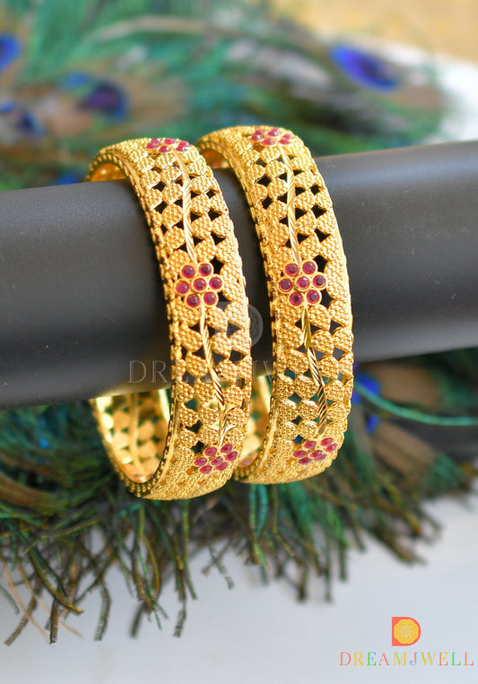 Gold tone Ruby Designer Bangles(2.4) dj-21286