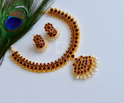 Gold tone kemp maroon mango necklace set dj-16332