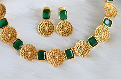 Antique emerald block stone designer necklace set dj-34700